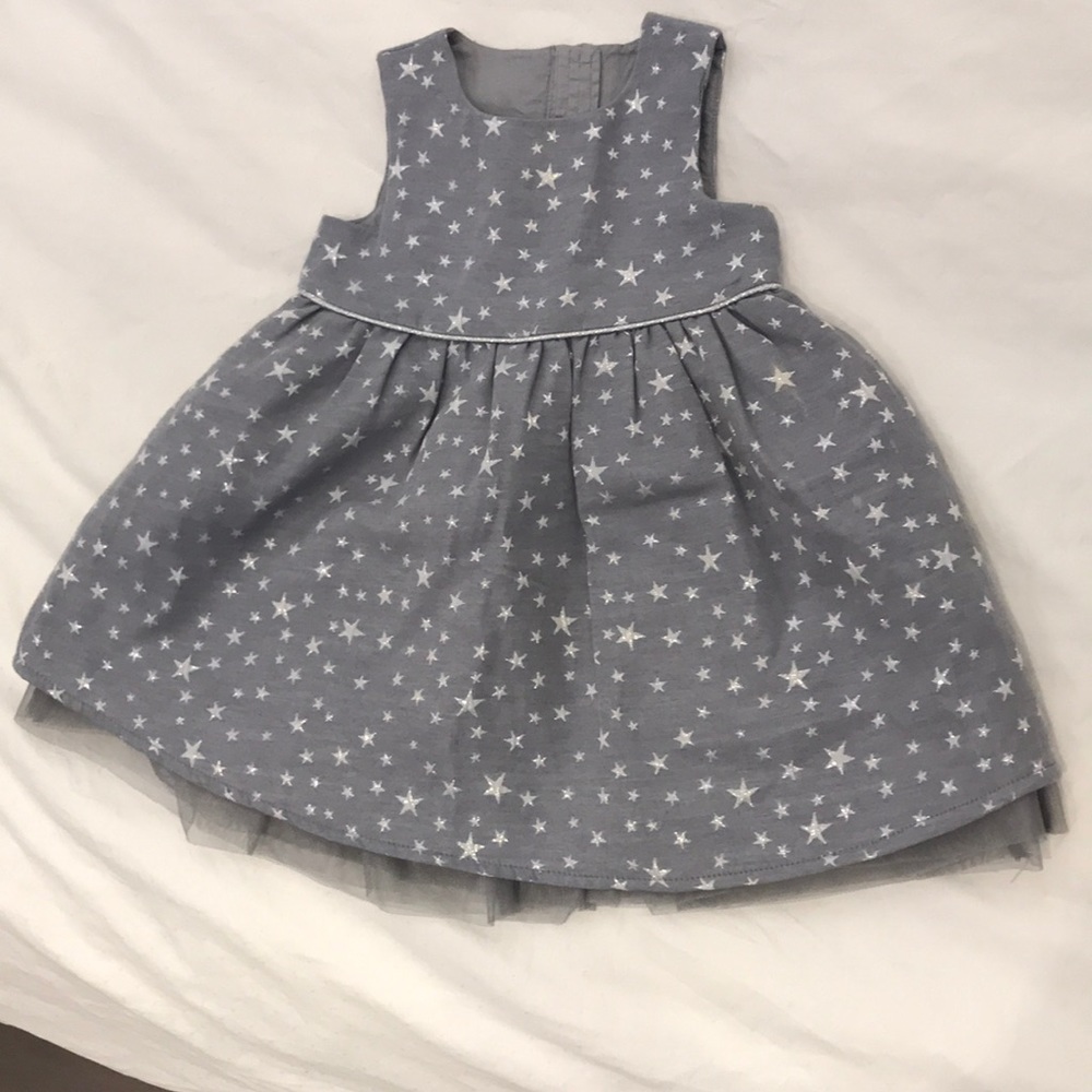 H&M Star Embroidered Gray Dress 9-12mo
